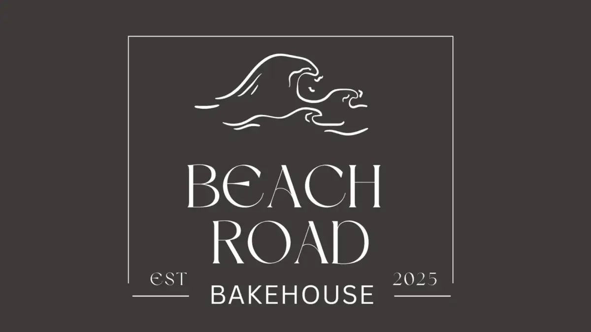 Beach Road Bakehouse logo featuring stylized ocean waves and the text ‘Beach Road Bakehouse EST 2025’