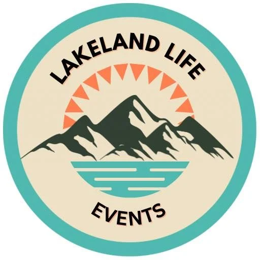 Lakeland Life Events circular logo featuring mountains, water and a rising sun.