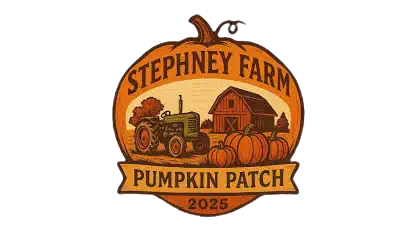 Stephney Farm Pumpkin Patch 2025 logo featuring a pumpkin, tractor, barn, and barrels