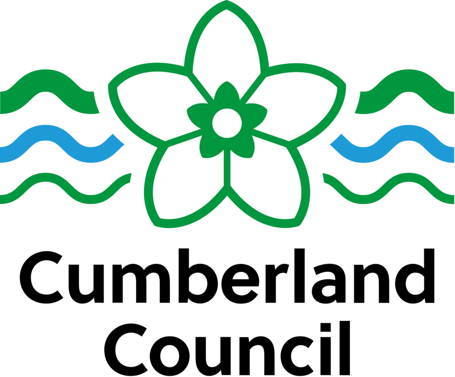 Cumberland Council Logo Green and Blue with Green Flower and waves